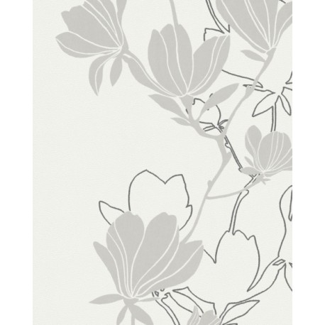 Decepción Edición Araña de tela en embudo Papel pintado Duality diseño con flores en gris claro, blanco y plata